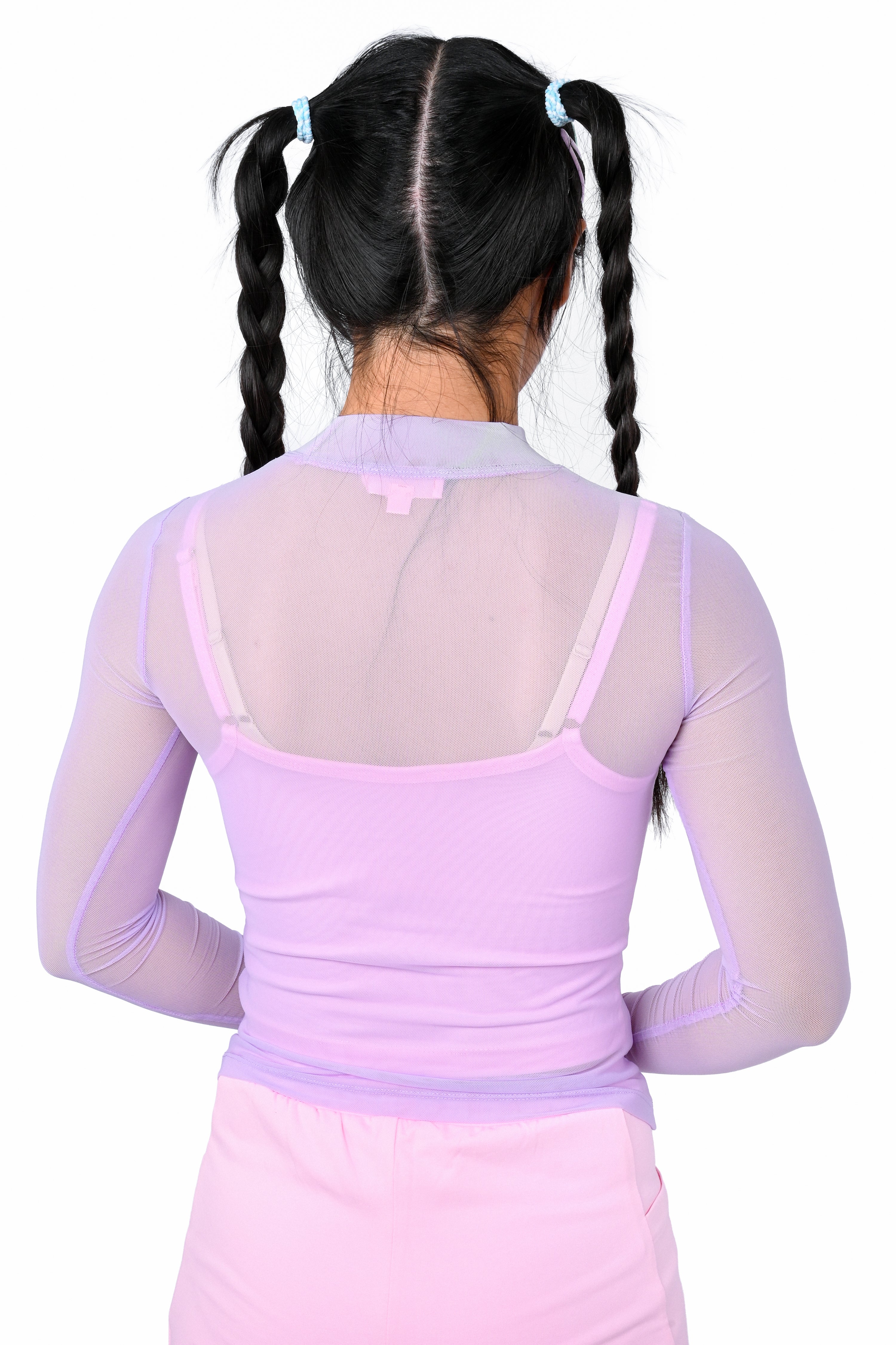 Basics Long Sleeve Mesh Top and Cami Set - Lavender/Pink - Image 4