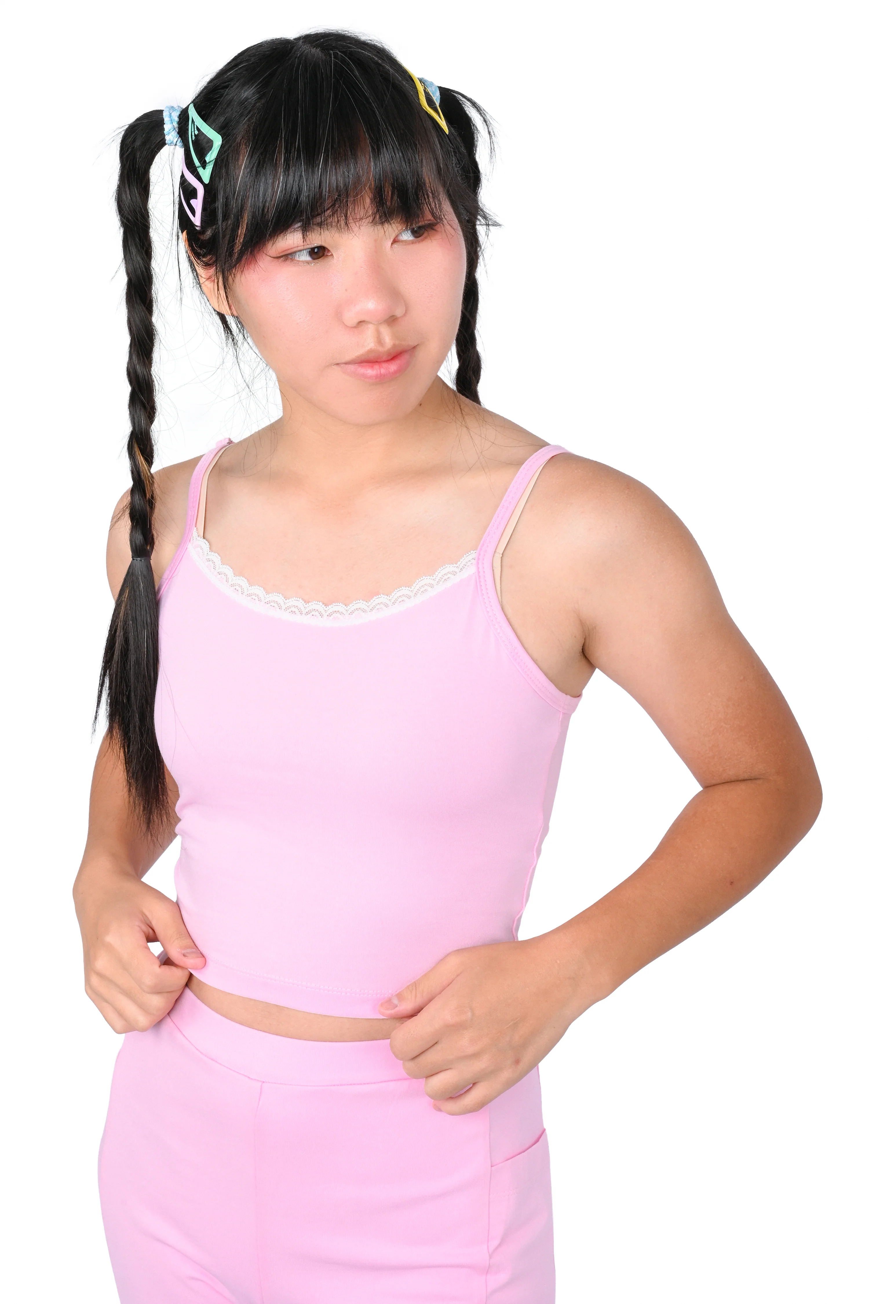 Basics Long Sleeve Mesh Top and Cami Set - Lavender/Pink - Image 5