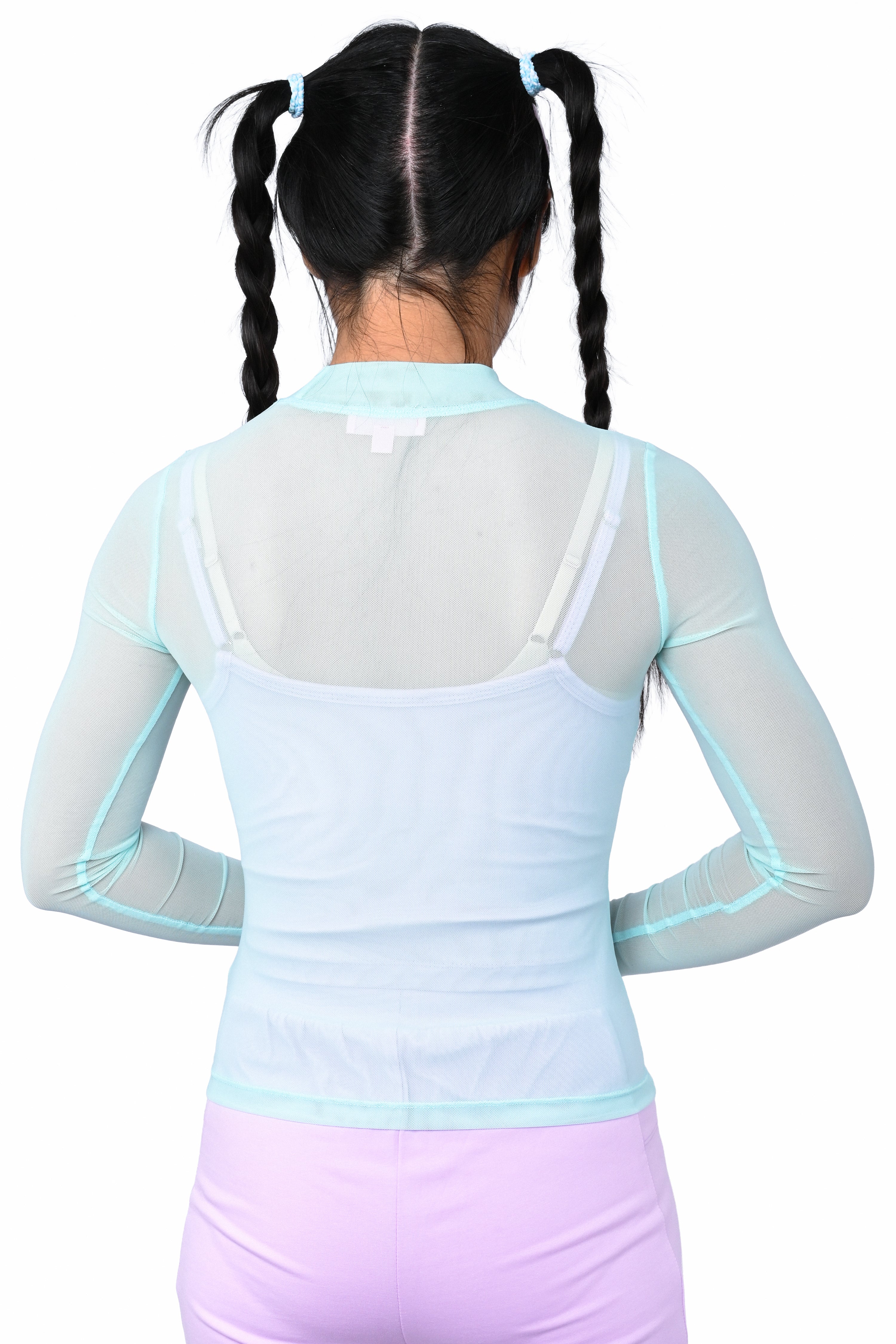 Basics Long Sleeve Mesh Top and Cami Set - Mint/Lavender - Image 6