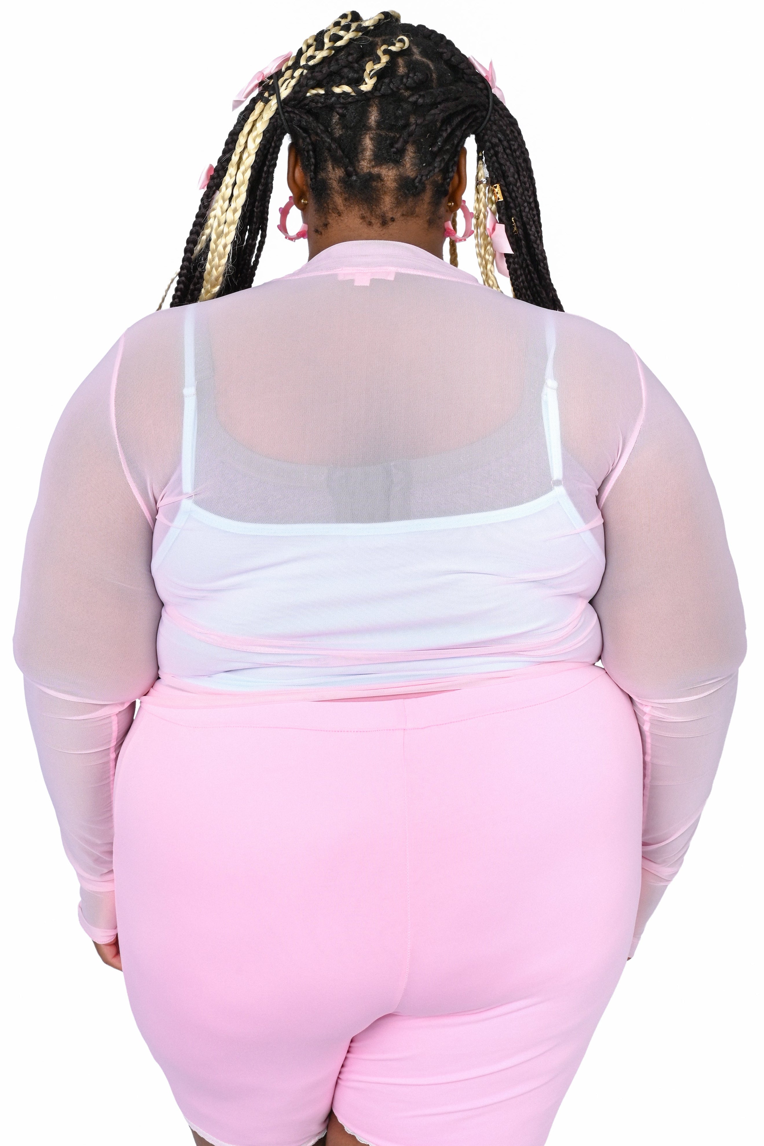 Basics Long Sleeve Mesh Top and Cami Set - Pink/Mint - Image 6