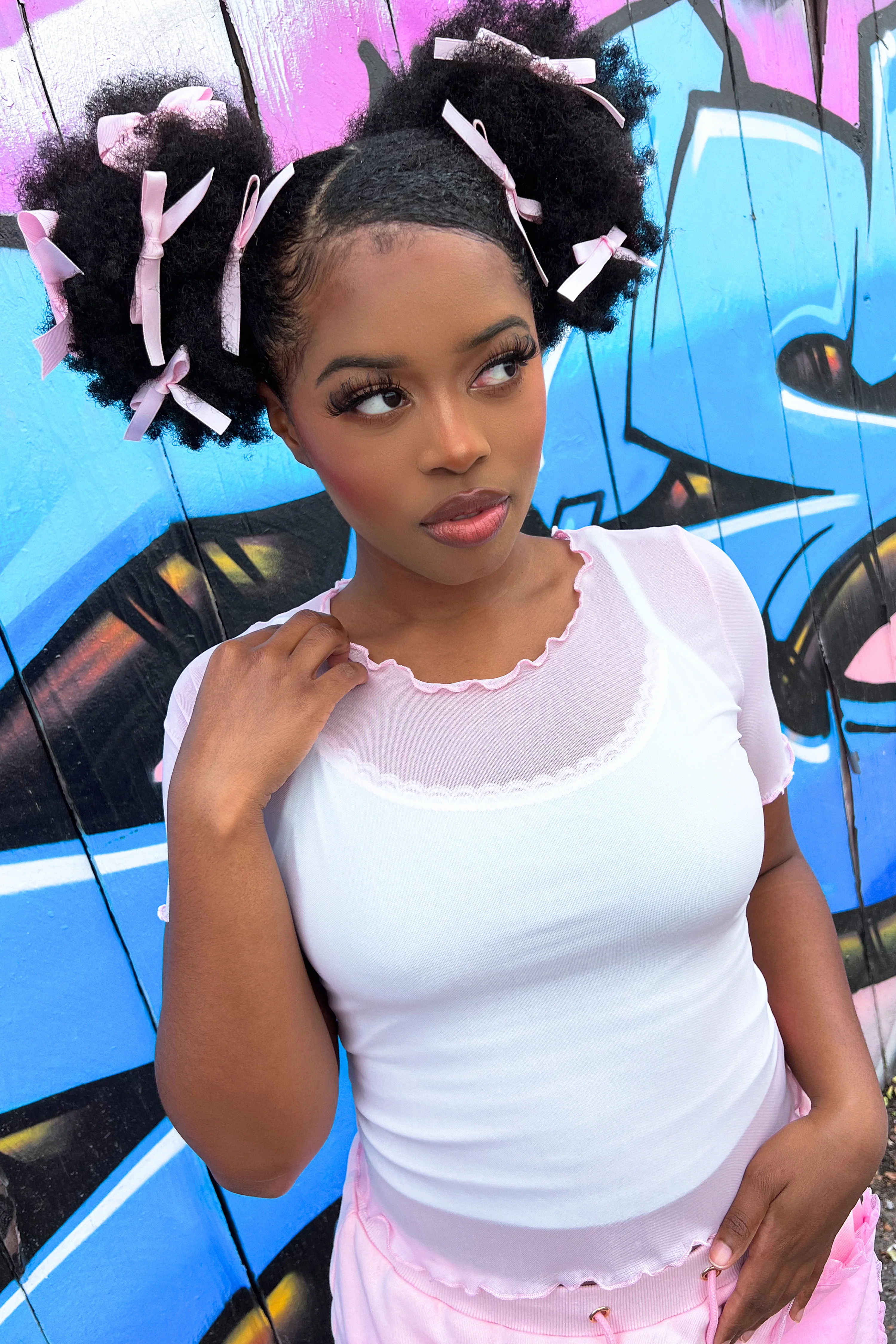 Basics Short Sleeve Mesh Top and Cami Set - Pink/Mint - Image 7