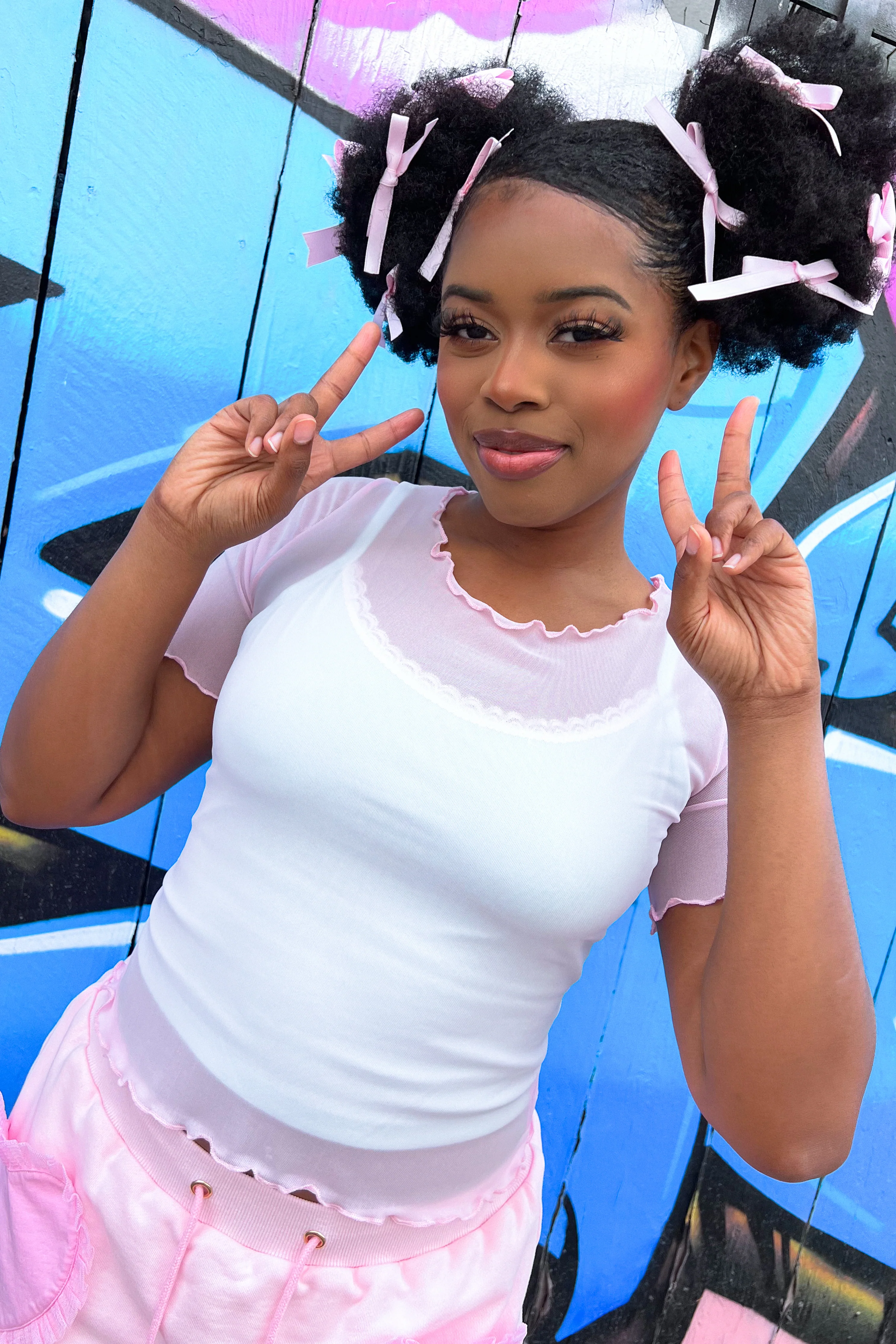 Basics Short Sleeve Mesh Top and Cami Set - Pink/Mint - Image 8