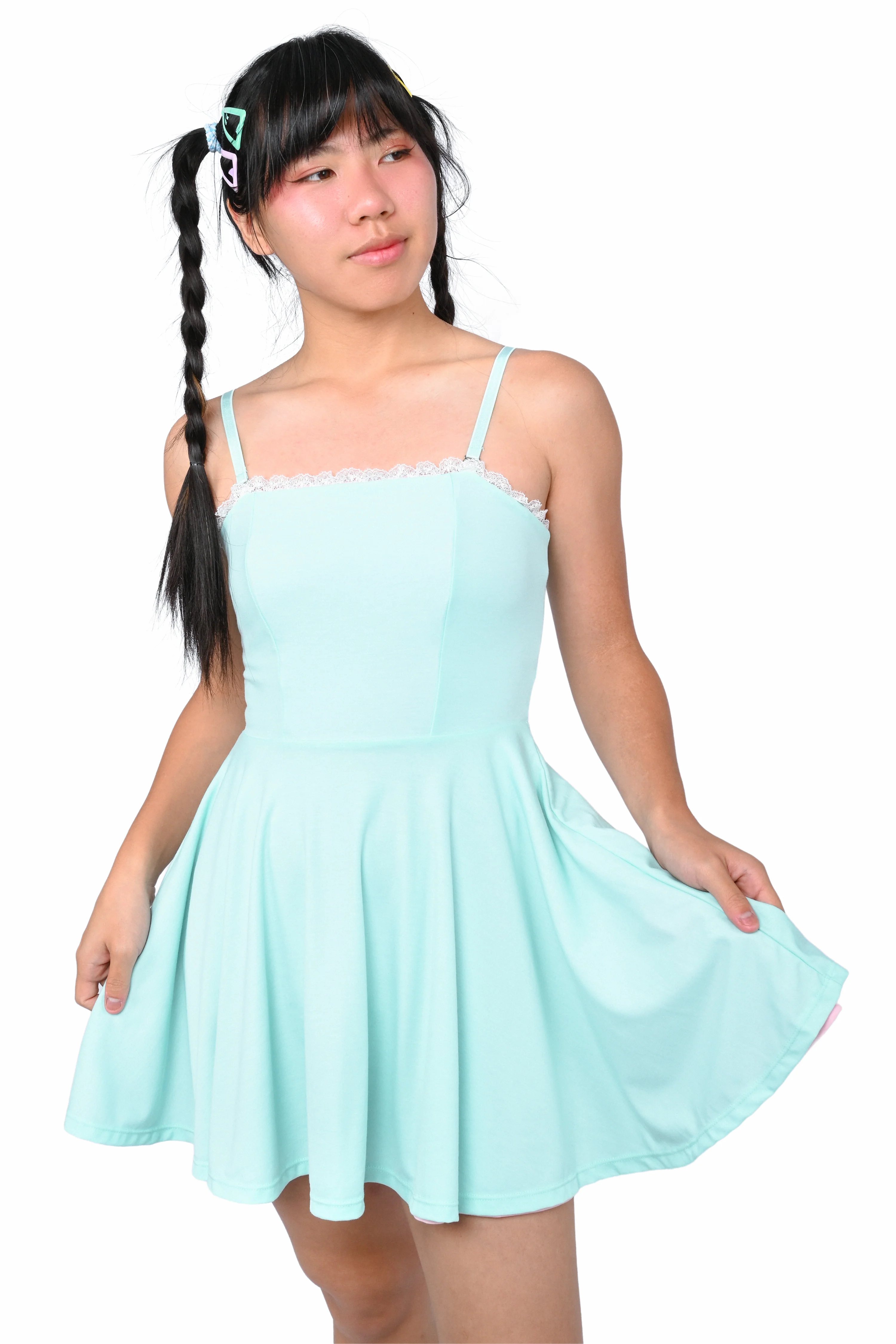 Basics Reversible Skater Dress - Mint/Pink - Image 3