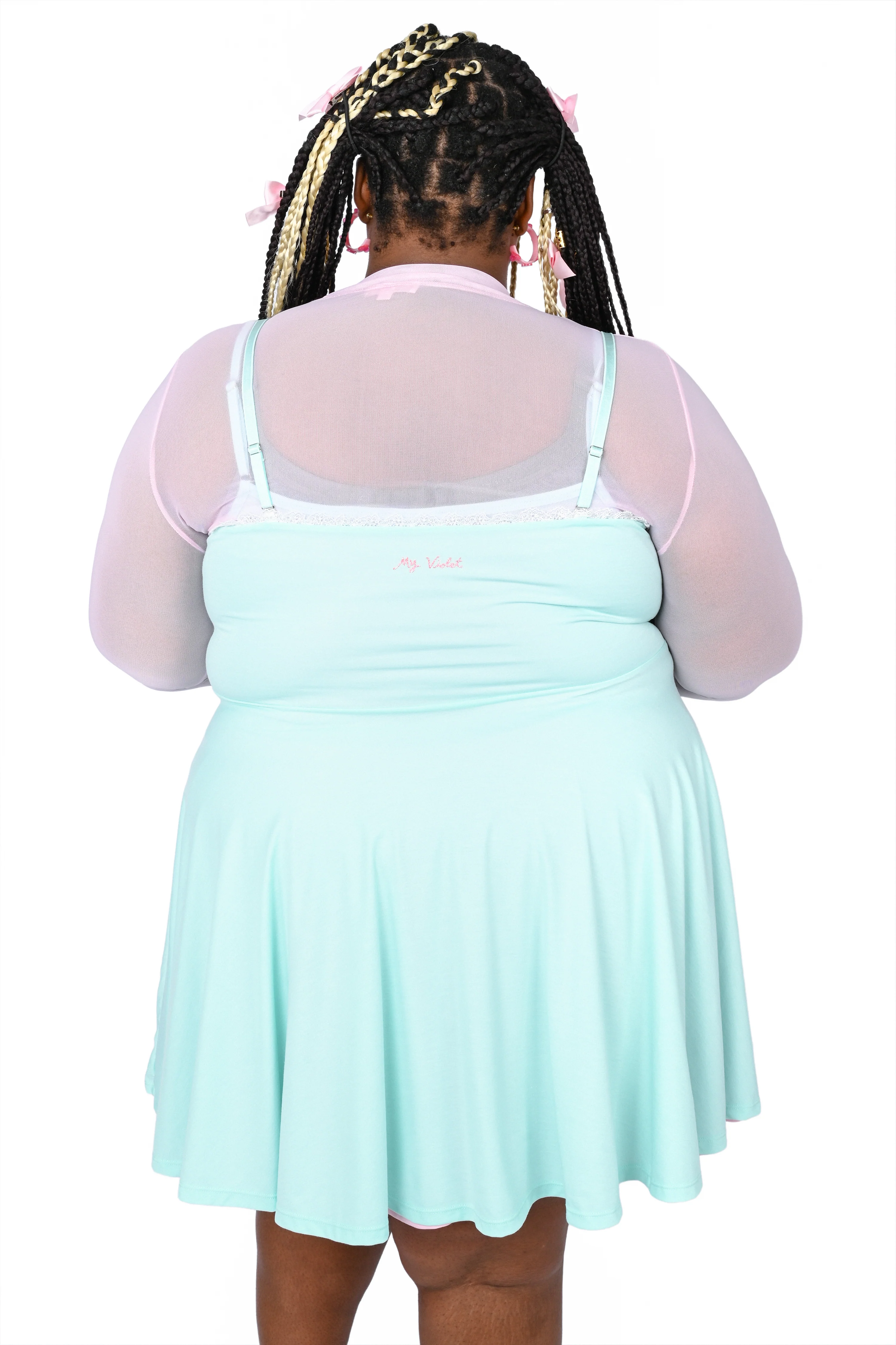 Basics Reversible Skater Dress - Mint/Pink - Image 4