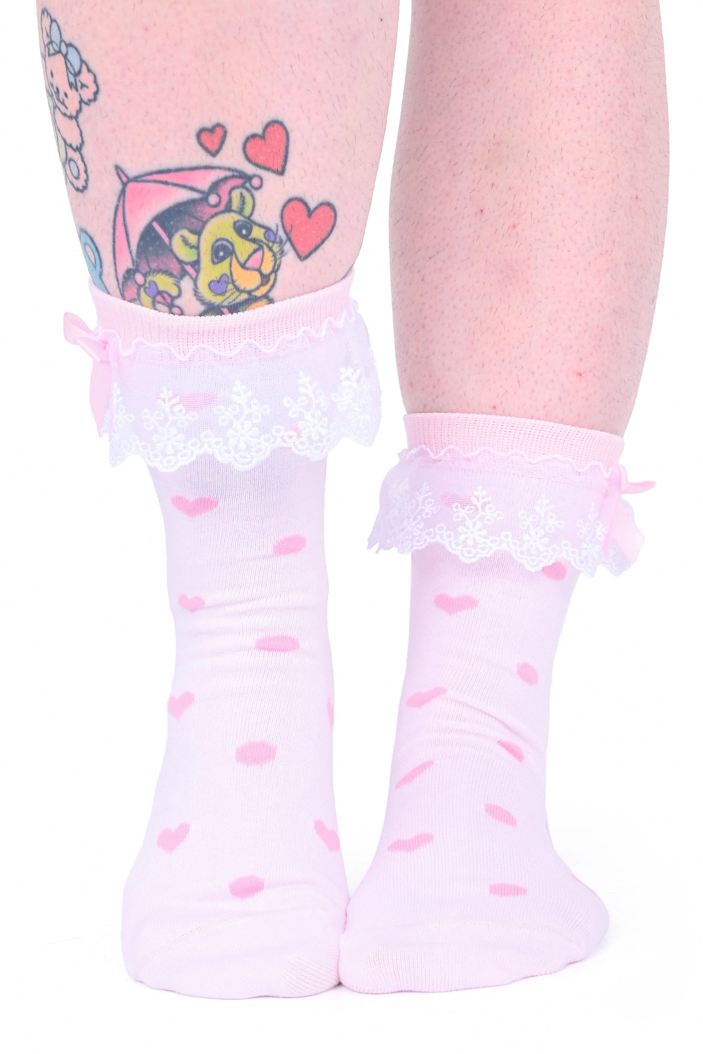 Heart Dot Ruffle Socks - Pink