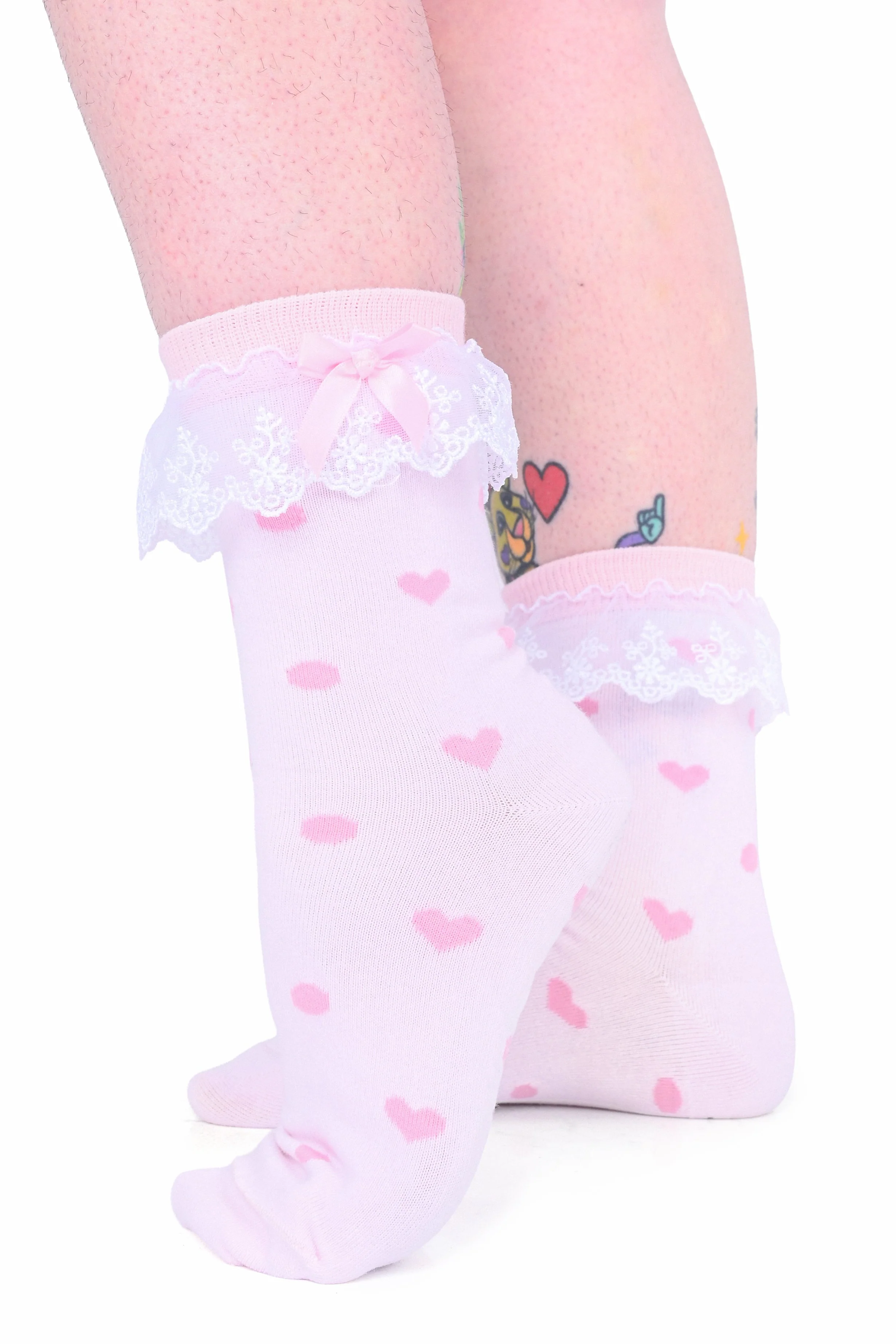 Heart Dot Ruffle Socks - Pink - Image 2