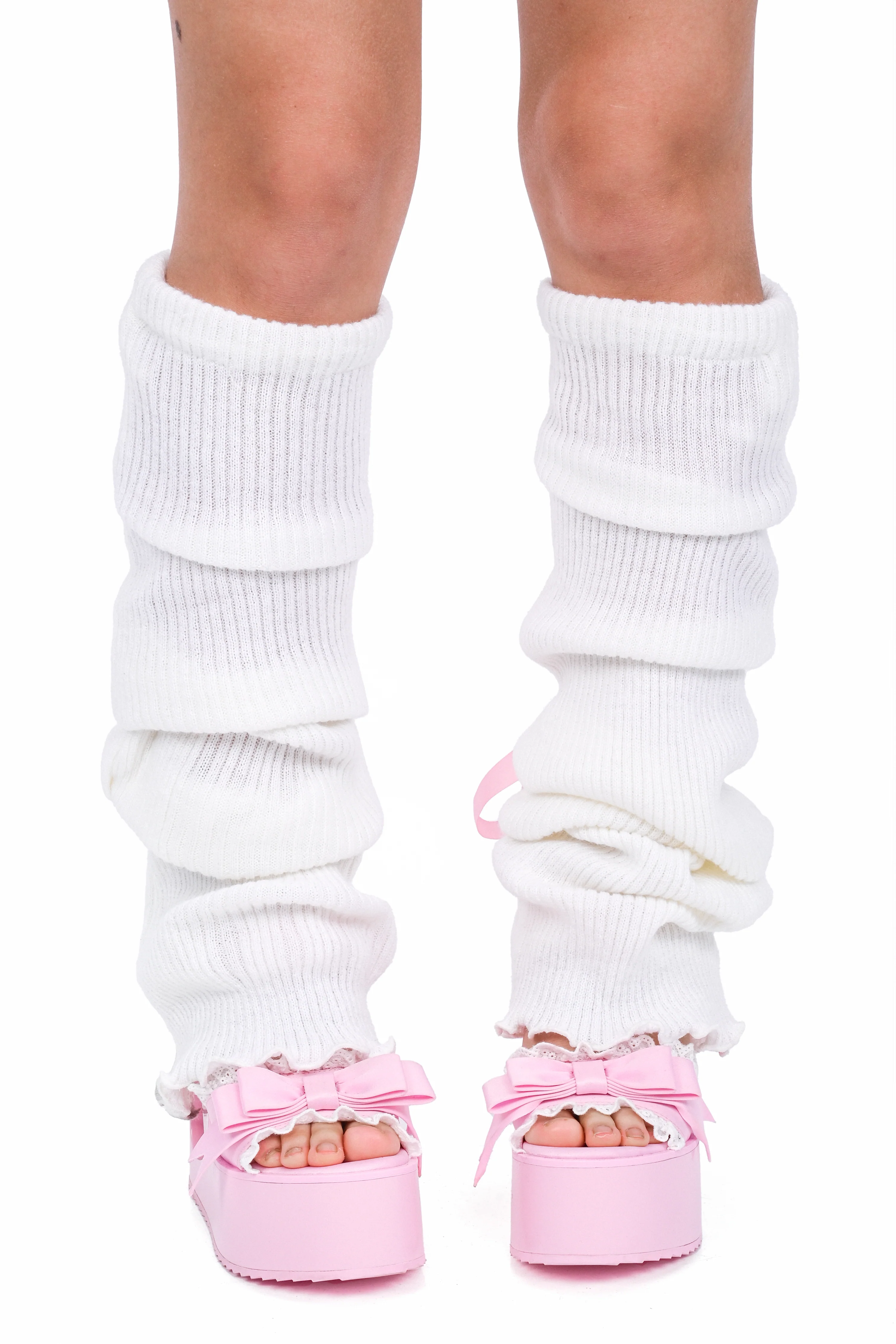 Laced Up Legwarmers - White/Pink - Image 3