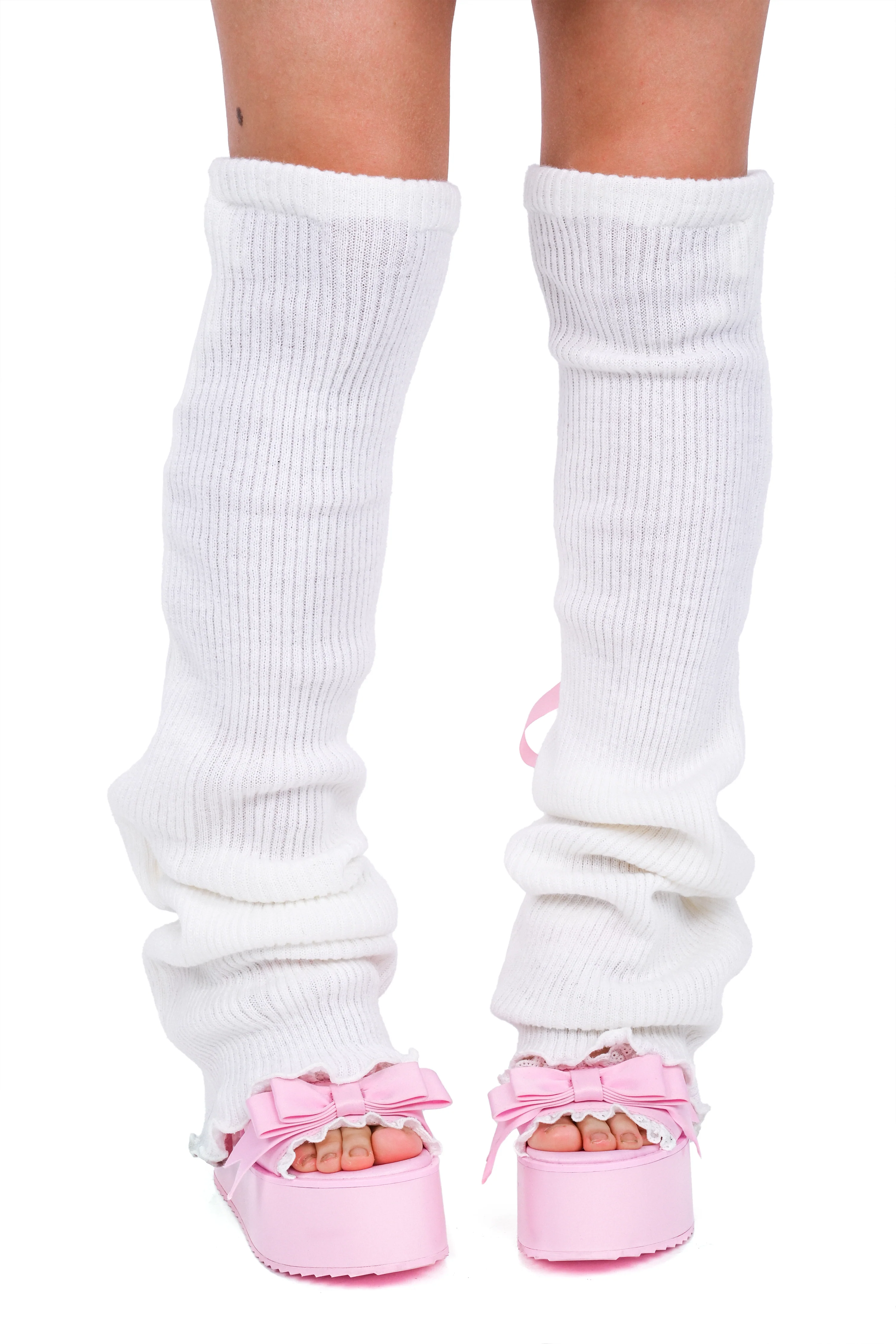 Laced Up Legwarmers - White/Pink - Image 4