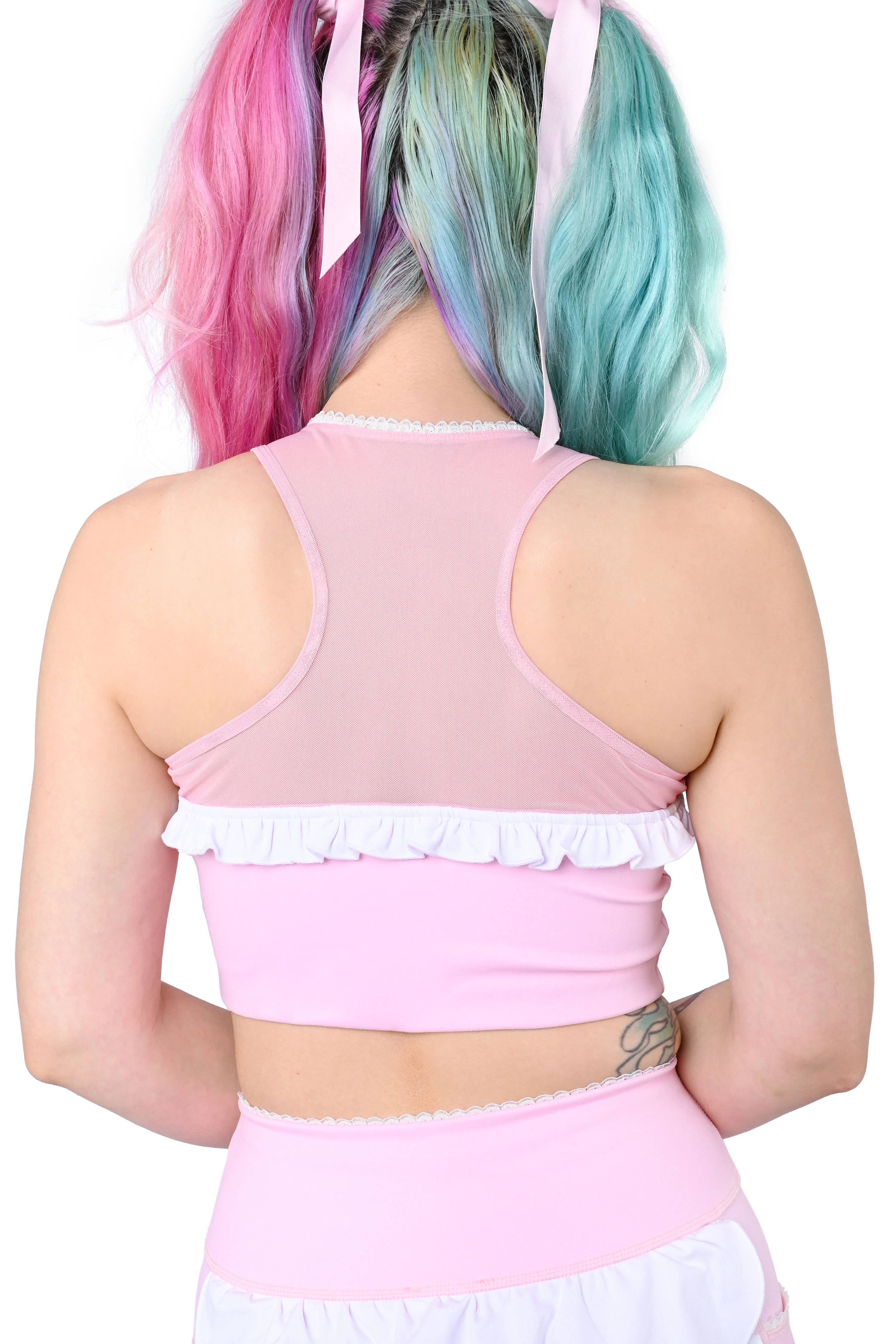 Pink Ruffle Racerback Sports Bra - Image 3