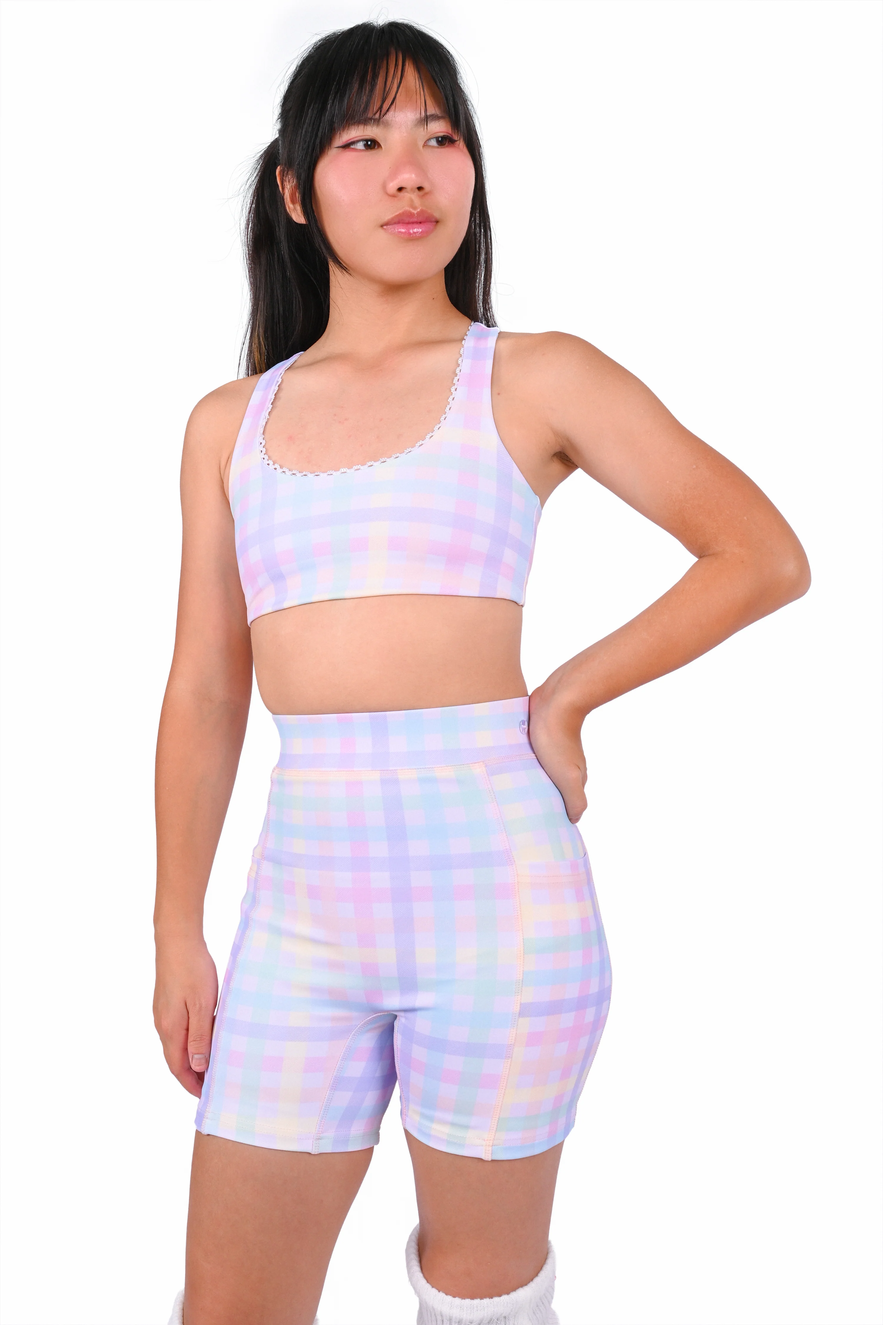 Rainbow Gingham Shorts and Wrap Skirt Set - Image 5