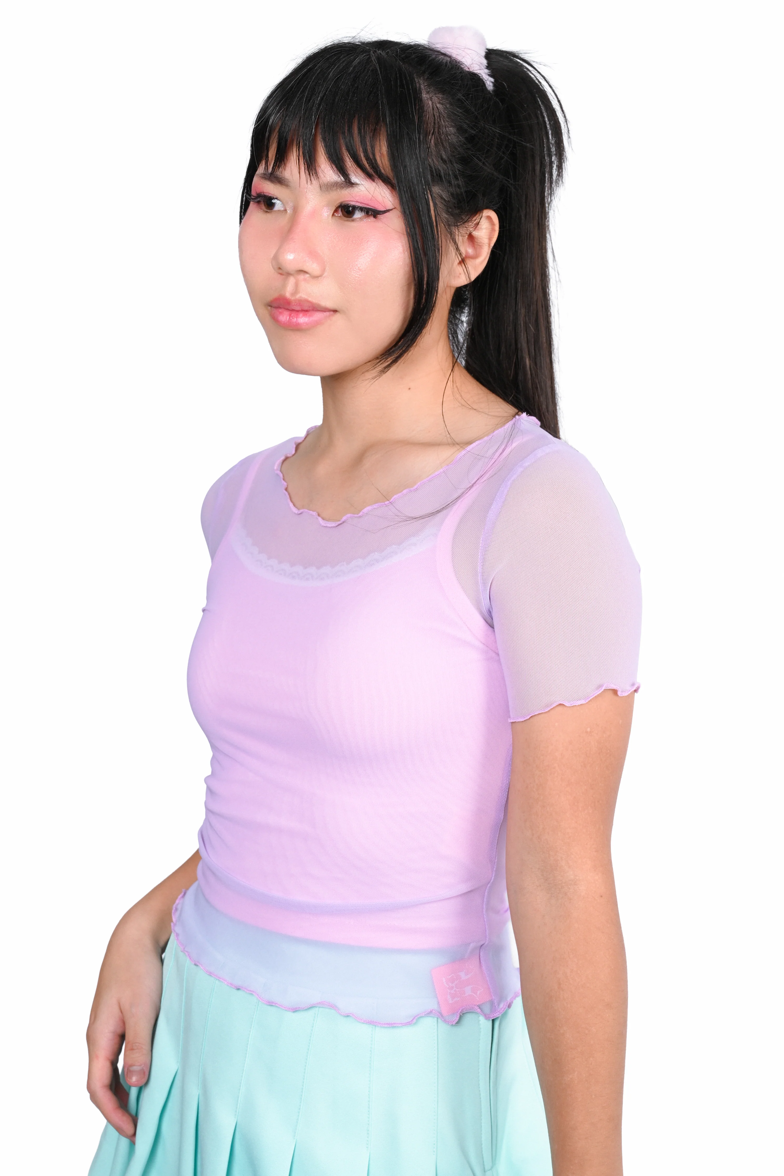Basics Short Sleeve Mesh Top and Cami Set - Lav/ Pink - Image 5