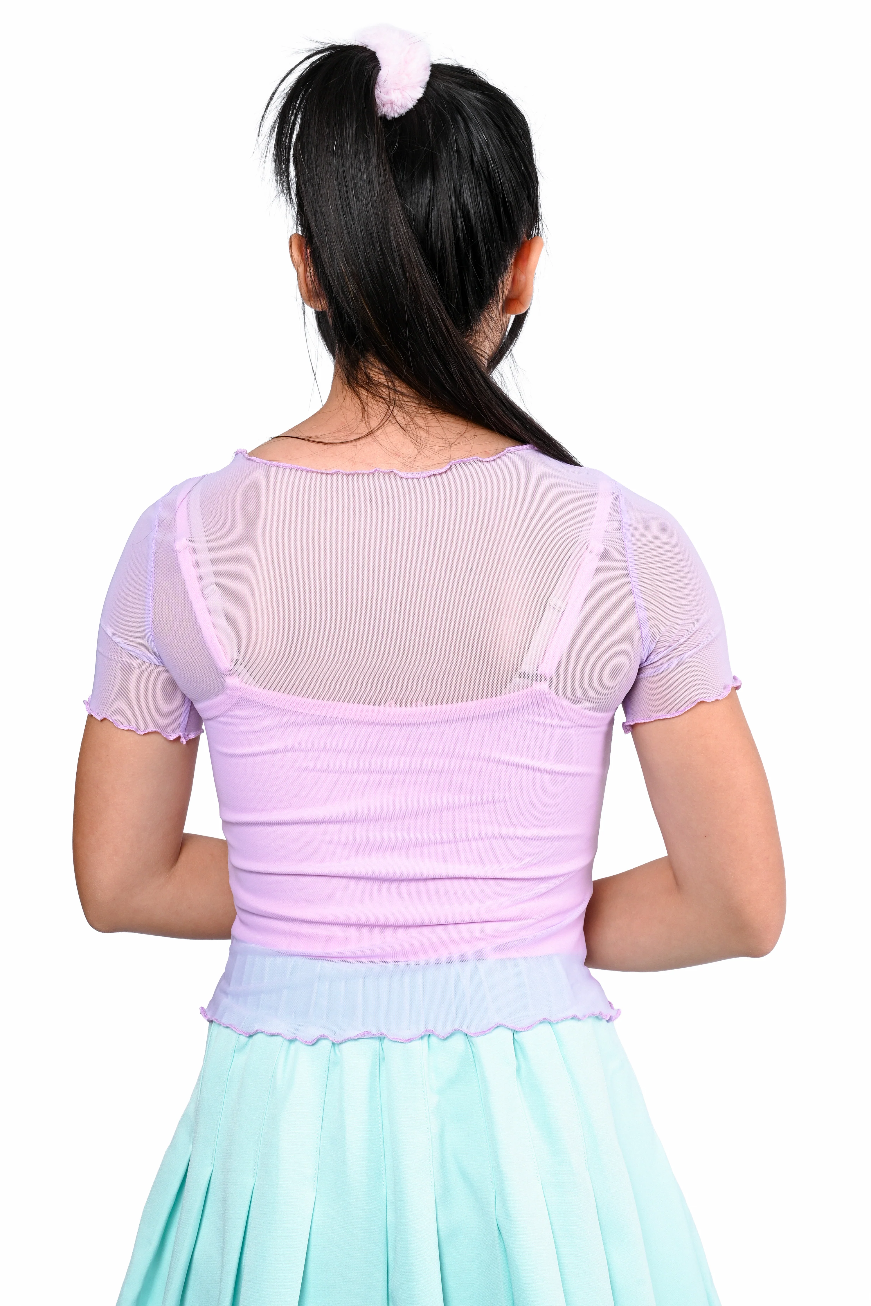 Basics Short Sleeve Mesh Top and Cami Set - Lav/ Pink - Image 7