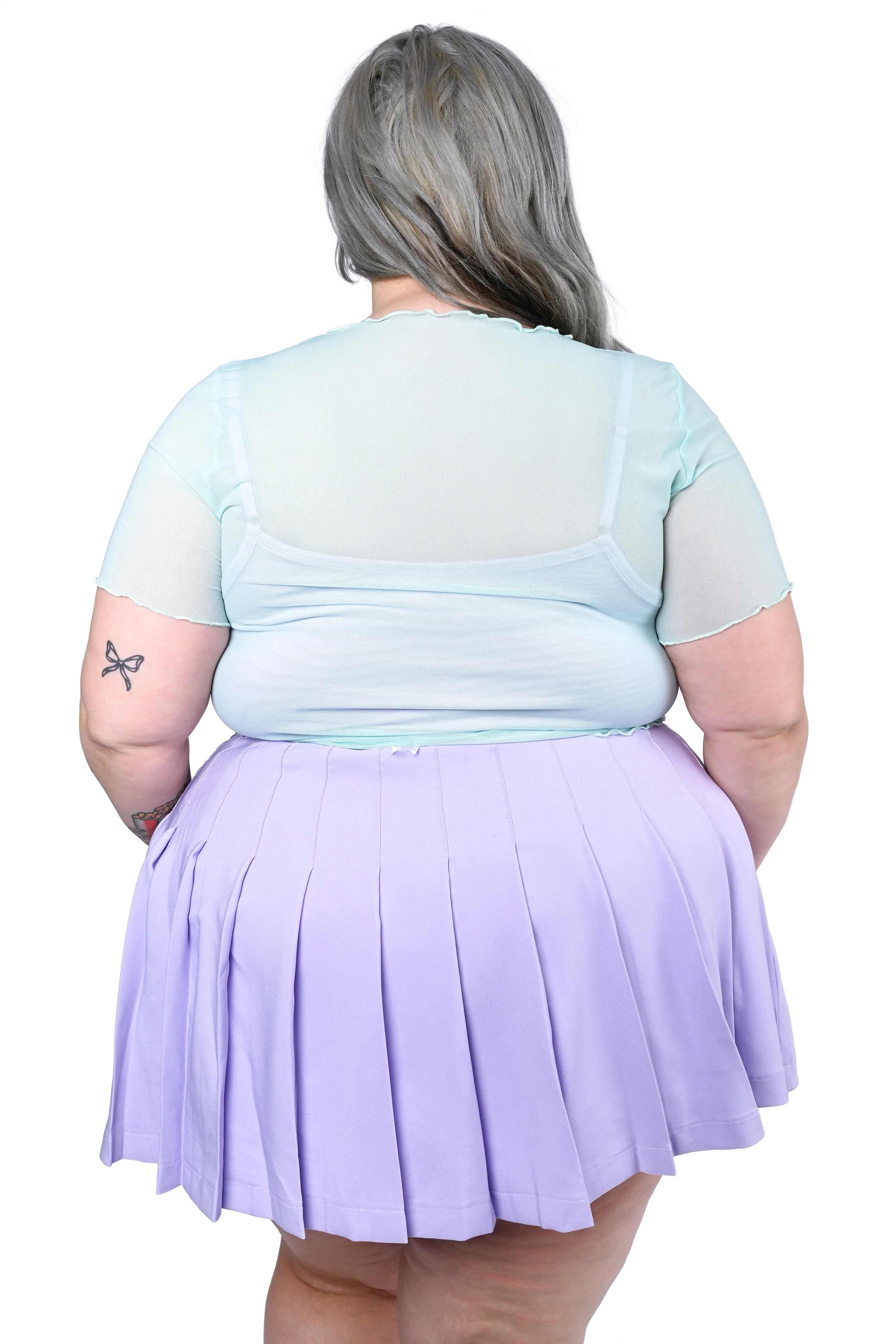 Basics Short Sleeve Mesh Top and Cami Set - Mint/Lav - Image 3