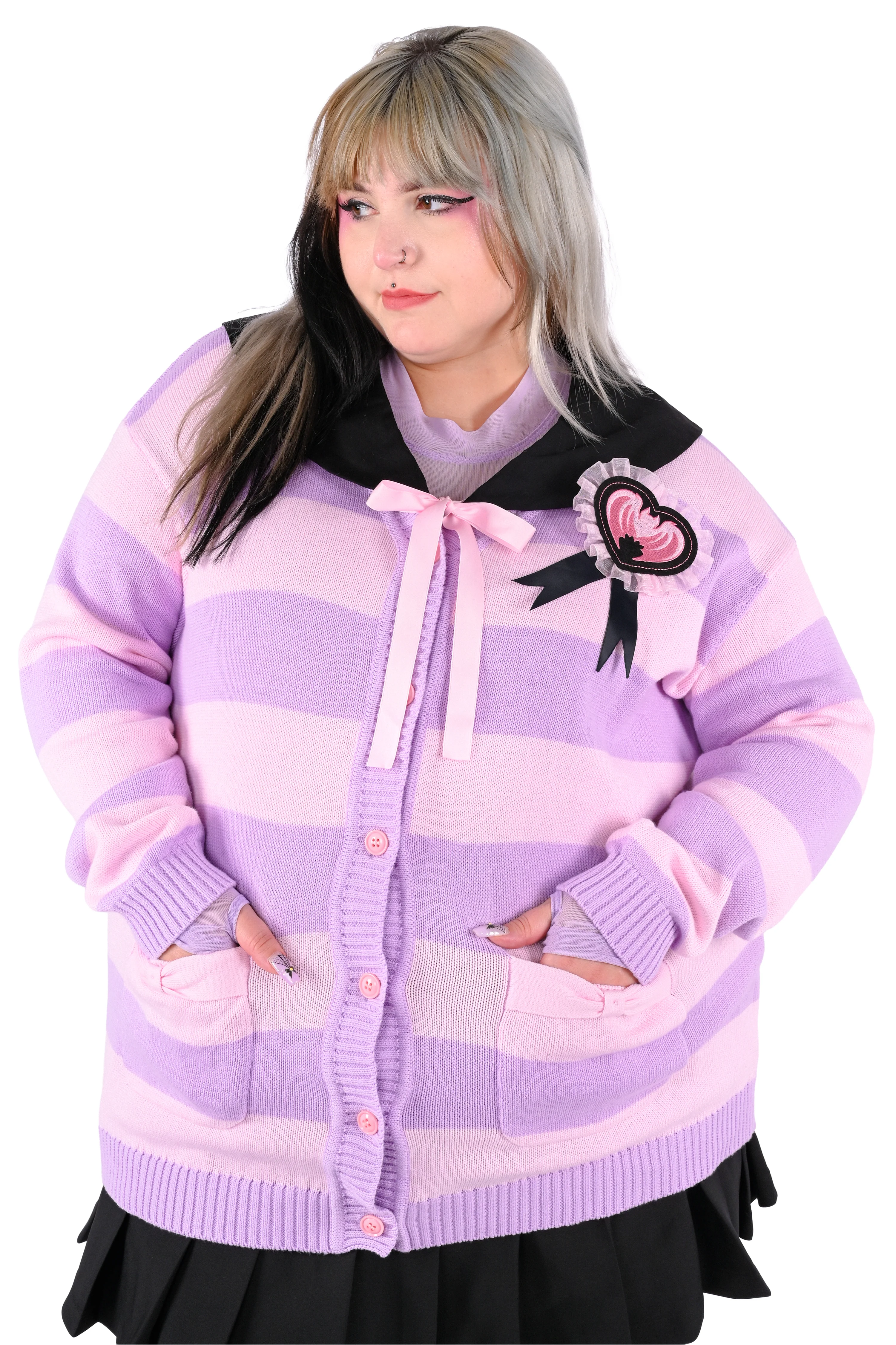 Striped Bat Collar Cardigan - Image 3