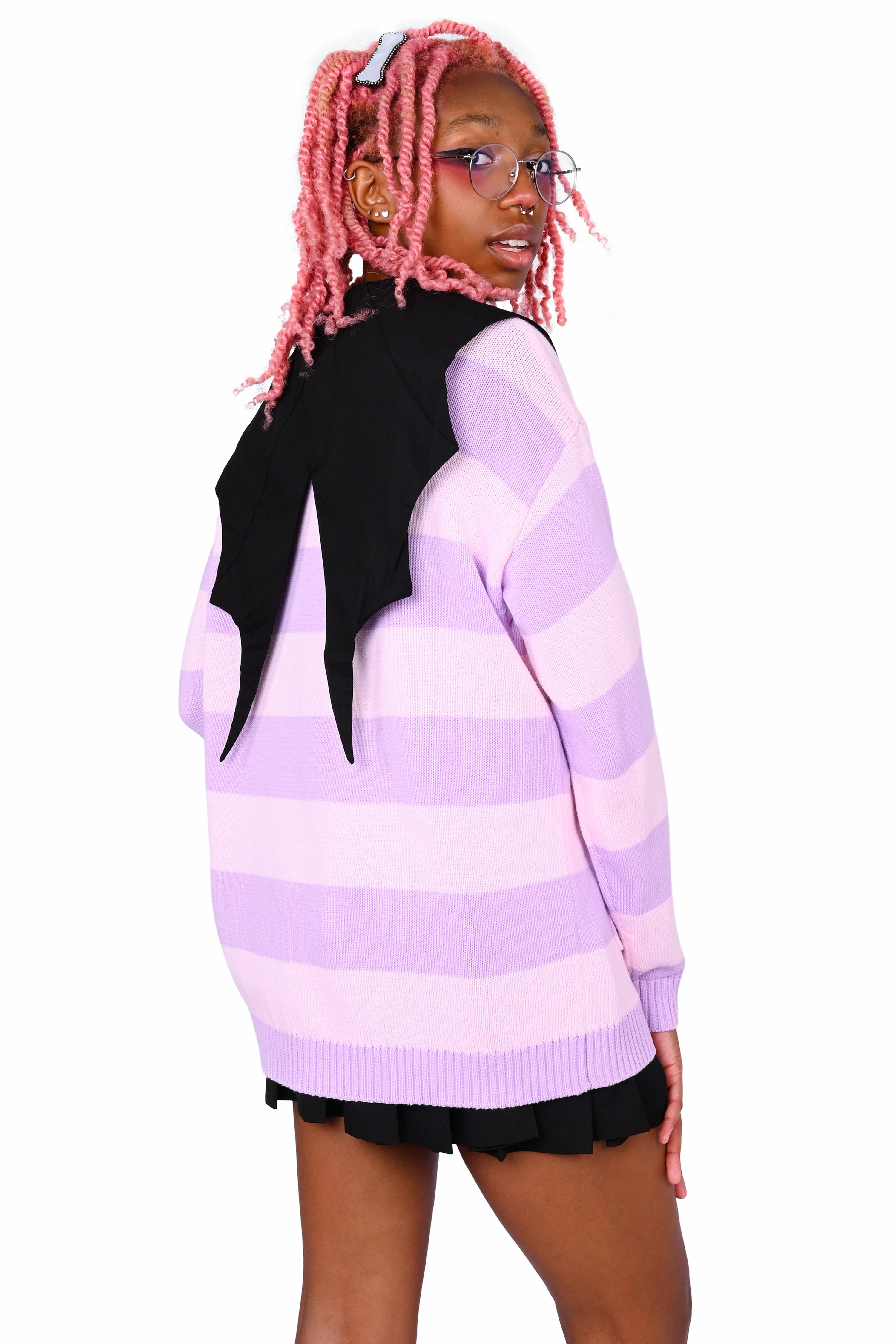 Striped Bat Collar Cardigan - Image 4